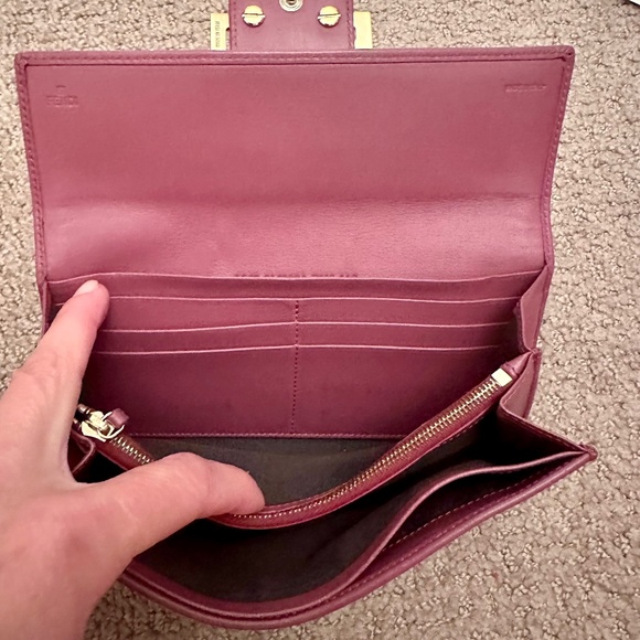 FENDI Zucchino Canvas Pink Leather Bifold Long Wallet great for Spring! - Picture 4 of 16
